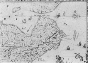 Mapa Nové Francie věnovaná Colbertovi od Duchesneau, Intendant, 1681 (detail) (viz také 164768)